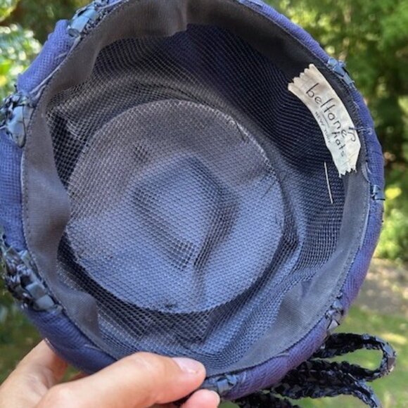 BELTONE New York Blue Raffia Tuille Pill Box HAT